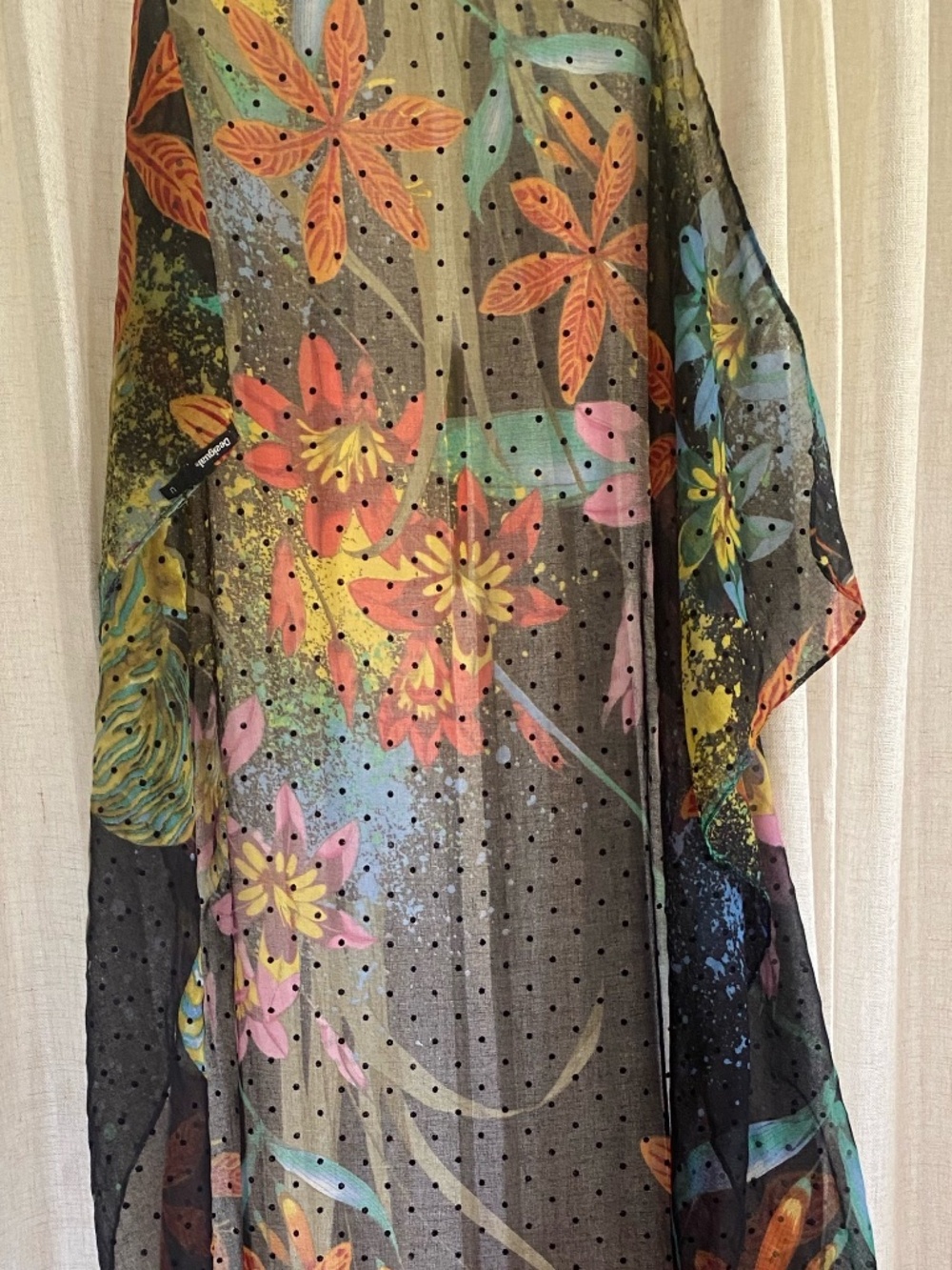Desigual Floral Polka Dot Chiffon Scarf 72x39 Oblong Rectangular Wrap